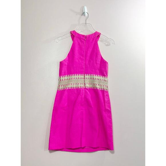 Lilly Pulitzer Ashlyn Hot Pink Magenta Gold Embellished Shift Halter Dress Sz. 0 - Picture 4 of 9